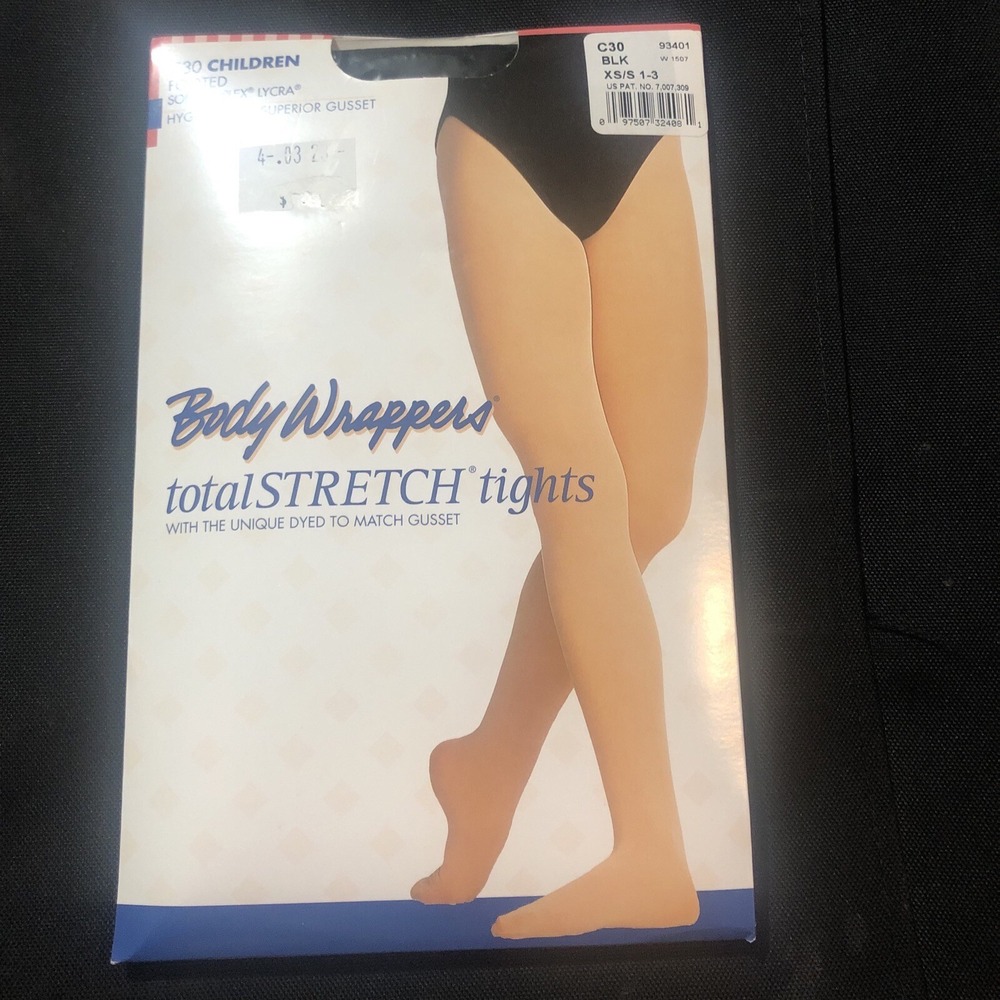 Body Wrappers C30 Girl's Xs/s 1-3 Black Footed Total Stretch Tights